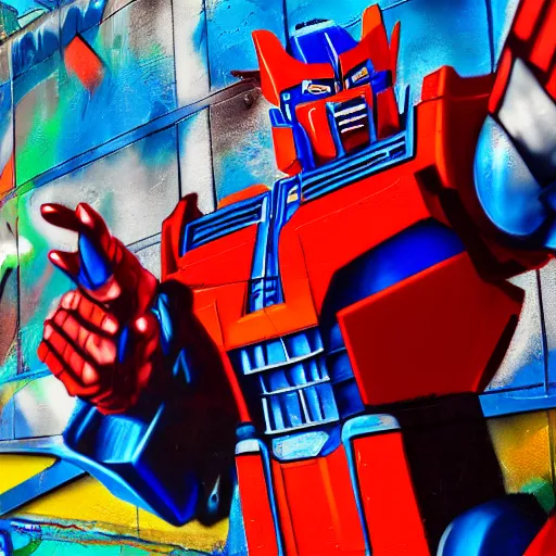 Image similar to Graffiti art of Optimus prime, 4k, digital photograph