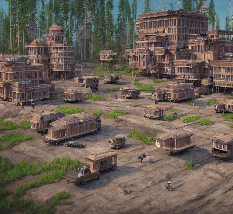 Image similar to hyperrealism photography hyperrealism concept art of highly detailed beavers builders that building highly detailed futuristic city from year 1 0 5 0 0 by wes anderson and hasui kawase and scott listfield sci - fi style hyperrealism rendered in blender and octane render volumetric natural light