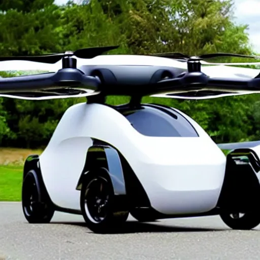 Prompt: a flying car that looks like a drone flying