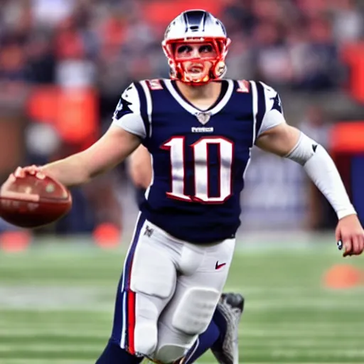 Image similar to Joe burrow in a patriots uniform