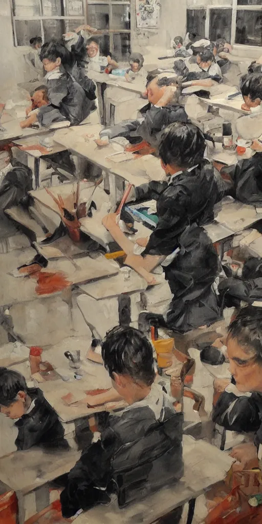 Image similar to oil painting scene from school by kim jung gi