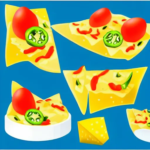 Image similar to simple nachos with cheese and jalapeno illustrations, white background, clip art, drawing, cartoon,