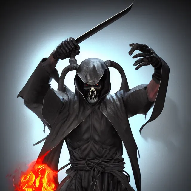 Image similar to grim reaper in mortal kombat, videogame 3d render, 4k, artstation