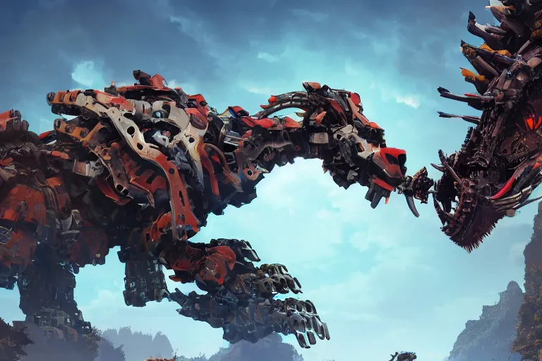 Image similar to ravager machine mecha animal beast robot of horizon forbidden west horizon zero dawn bioluminiscence global illumination ray tracing hdr fanart arstation by sung choi and eric pfeiffer and gabriel garza and casper konefal