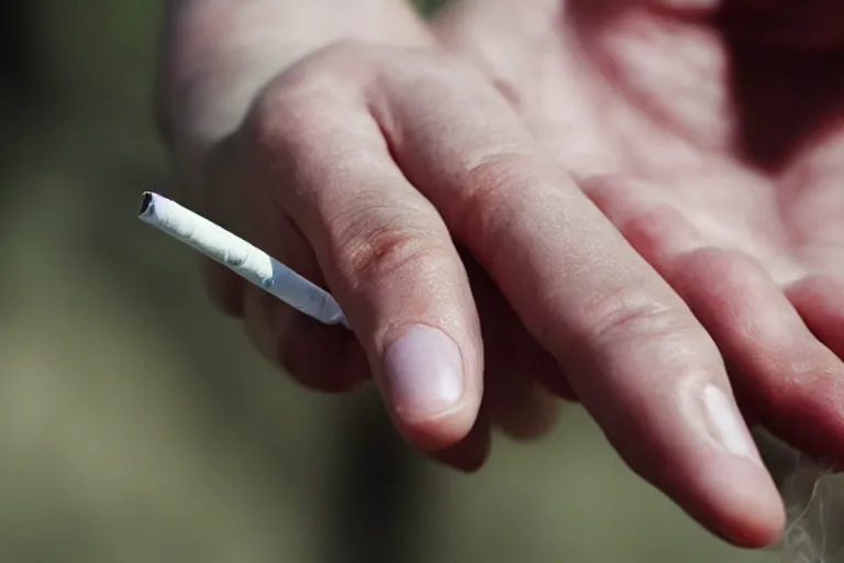 Image similar to cigarette in fingers, hand holding cigarette, hyper realistic, natural