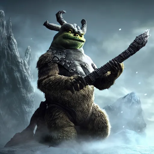 Prompt: skyrim godzilla yoda donkey kong pikachu yeti shrek super mario homer groot waluigi darth vader mike wazowski, highly detailed, extremely high quality, hd, 4 k, 8 k, professional photographer, 4 0 mp, lifelike, top - rated, award winning, cinematic, realistic, detailed lighting, detailed shadows, sharp, no blur, edited, corrected, trending