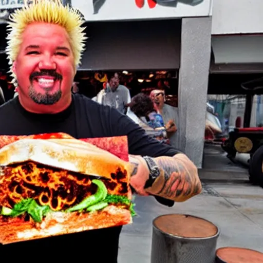 Prompt: Guy Fieri selling fiery Fieros