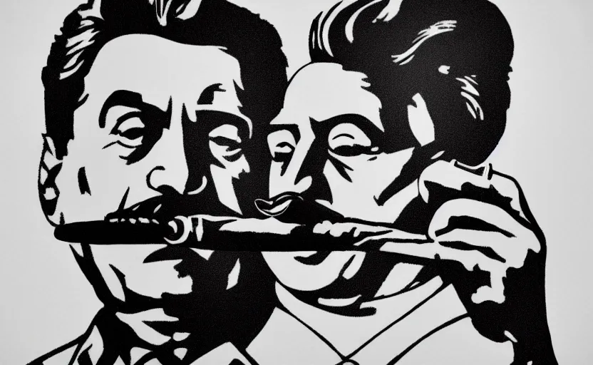 Prompt: portrait of stalin smoking a cigar and wearing sunglasses, hd, studio light, cartoony style