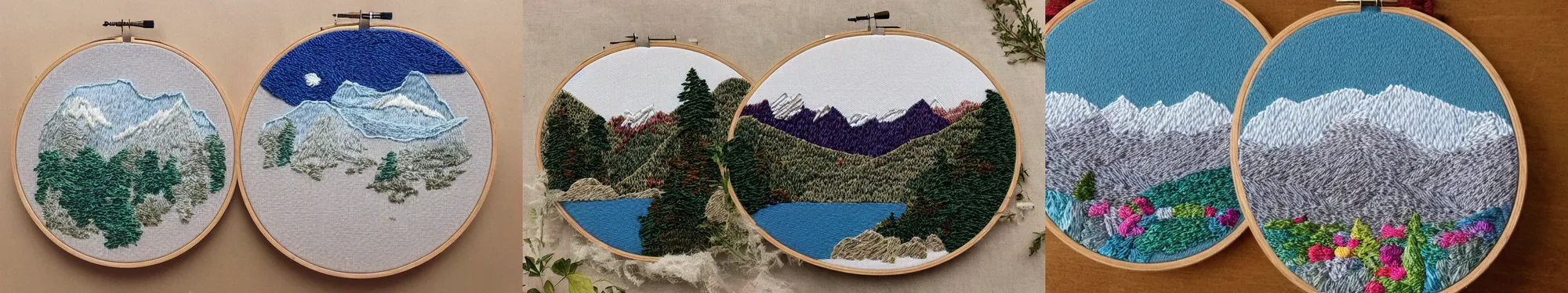 Prompt: lakeside mountains, embroidery