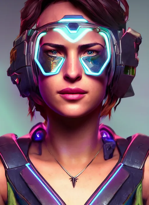 Image similar to glowwave portrait of dakota johnson from borderlands 3, au naturel, hyper detailed, digital art, trending in artstation, cinematic lighting, studio quality, smooth render, unreal engine 5 rendered, octane rendered, art style by klimt and nixeu and ian sprigger and wlop and krenz cushart.