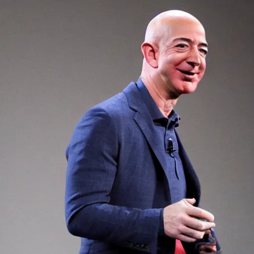 Image similar to Jeff bezos with a surprised face