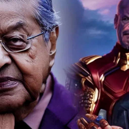 Prompt: Mahathir as Thanos, movie still, cinematic