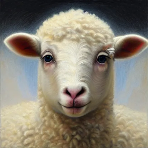 Image similar to professional painting of a white lamb surrounded by fire in the style of Dino Valls, head and shoulders portrait, symmetrical facial features, smooth, sharp focus, illustration, intricate, stormy weather, extremely detailed masterpiece,