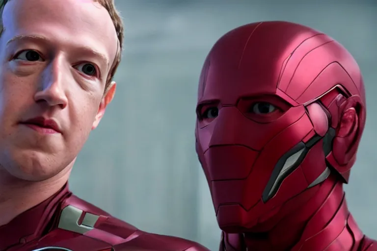 Image similar to film still of Mark Zuckerberg as Vision in Avengers Endgame, 4k