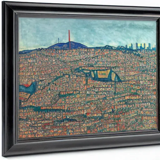 Prompt: san francisco skyline 2050, landscape by egon schiele