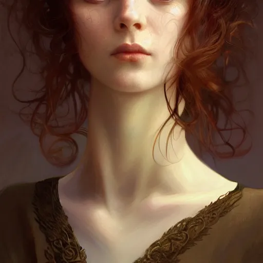 Prompt: portrait of a welsh girl with brown hair, glowing skin, delicate features, amelie poulain, fantasy, intricate, elegant, highly detailed, digital painting, artstation, concept art, smooth, sharp focus, illustration, art by Krenz Cushart and Artem Demura and alphonse mucha