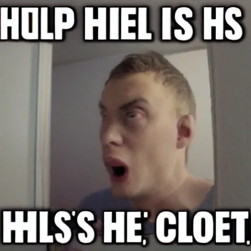 Prompt: Help me please, he's in my closet!