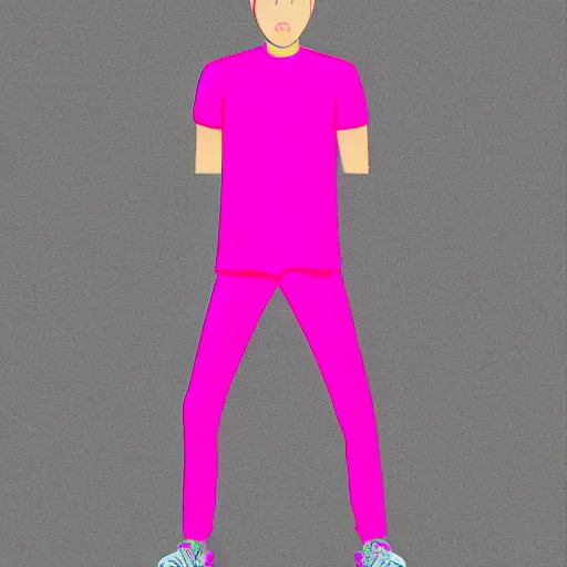 Image similar to bald skinny man in a pink t - shirt and pink pants, digital art