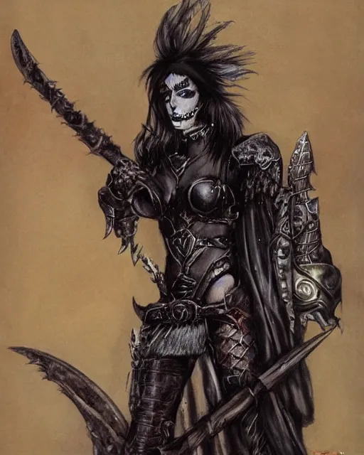 Prompt: portrait of a skinny punk goth sorceror wearing armor by frank fazetta, fantasy, barbarian, hardcore