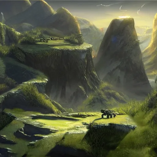 Prompt: a beautiful landscape on a halo ring :: Halo game concept art