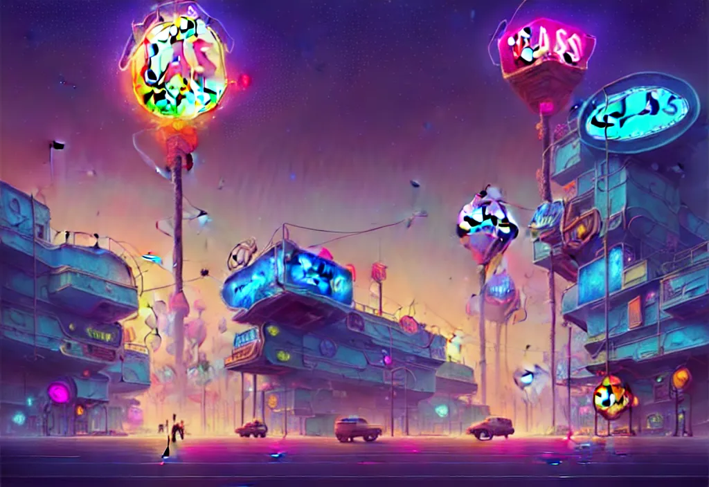 Image similar to A beautiful illustration of dystopian post-apocalyptic Las Vegas, trending on artstation, WLOP, cgsociety by Gediminas Pranckevicius, trending on cgsociety, Lisa Frank, bokeh, fractal Thunder glow by dan mumford