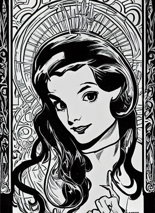 Image similar to a beautiful young woman. she is an elf. well composed, clean elegant painting, beautiful detailed face. retro comic book art by steve ditko and jack kirby and ( alphonse mucha )