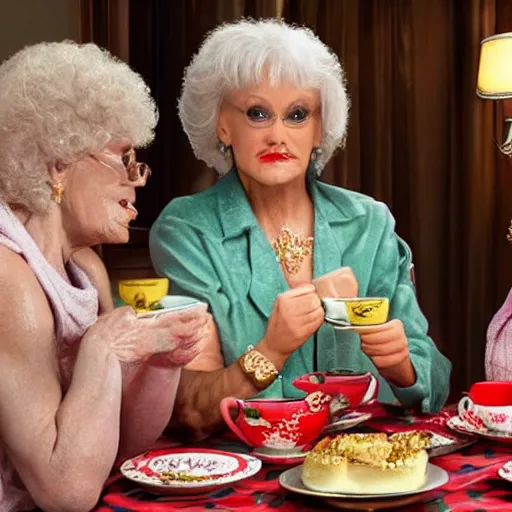 Prompt: john cena having tea with the golden girls, realistic photography, face detailed, high detailed
