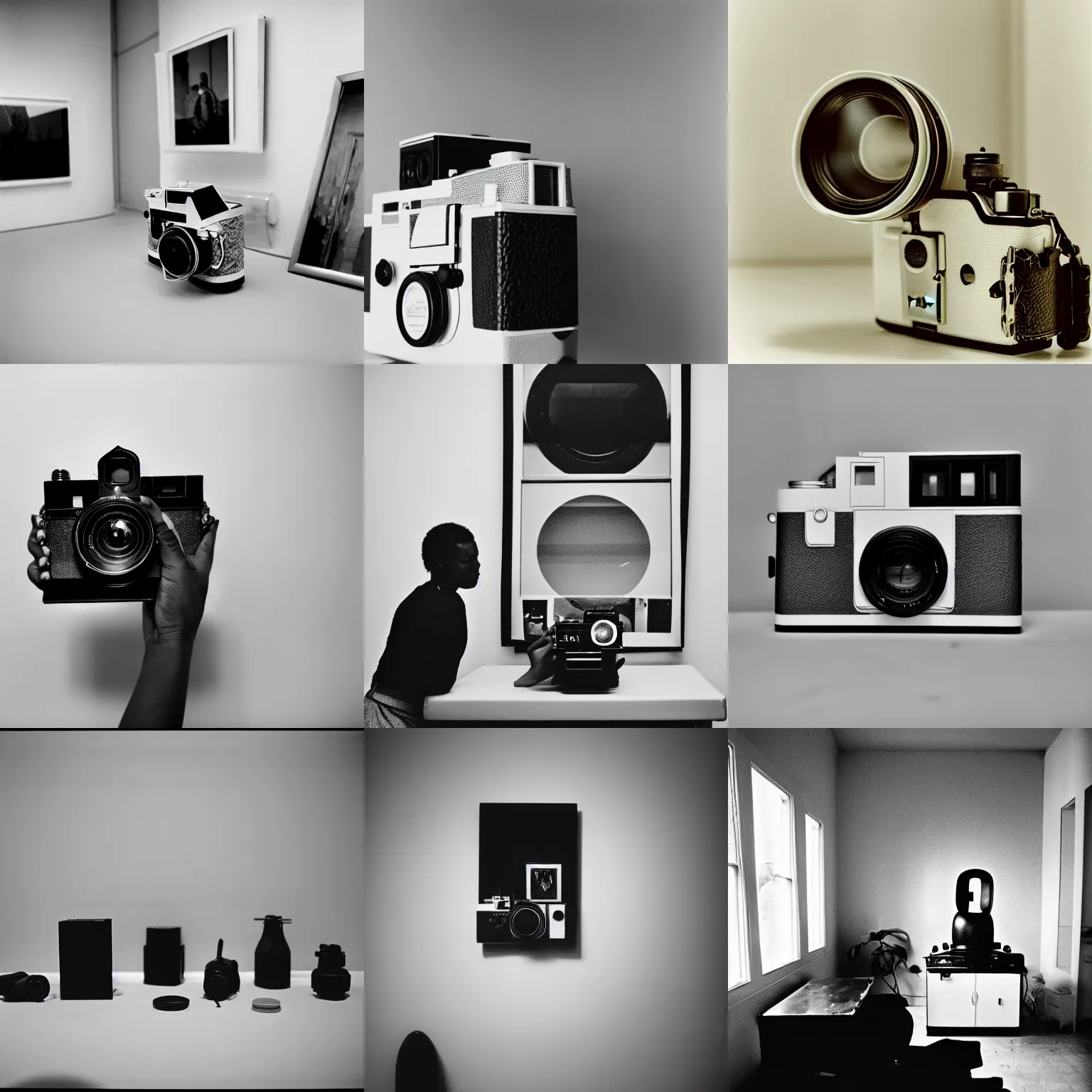 Prompt: a photography of a black ethnographic object in a white room, leica m 6