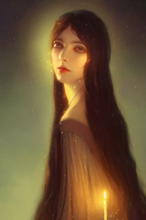 Image similar to Nocturne, glowing, stars, a long-legged occultist woman, long hair, choker, highly detailed, mysterious, ethereal, haute couture, illustration, dramatic lighting, soft details, painting, by Edmund Blair Leighton, Brom, Charlie Bowater, trending on artstation, faces by otto schmidt