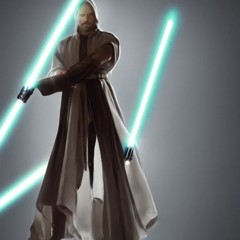 Prompt: A christian Jedi, lightsaber in the shape of the cross, godly aura, detailed cinematic photography, rim light, sharp