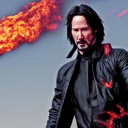 Image similar to keanu reeves as ghostrider 4 k detailed super realistic