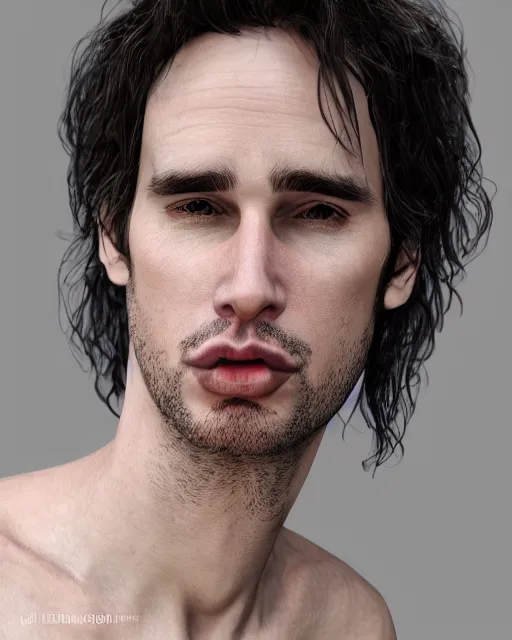 Image similar to Super realistic version of Jeff Buckley, symmetrical face, photo realistic, detailed , headroom, 8k, unreal engine 5, hyper realistic, artgerm, trending on artstation