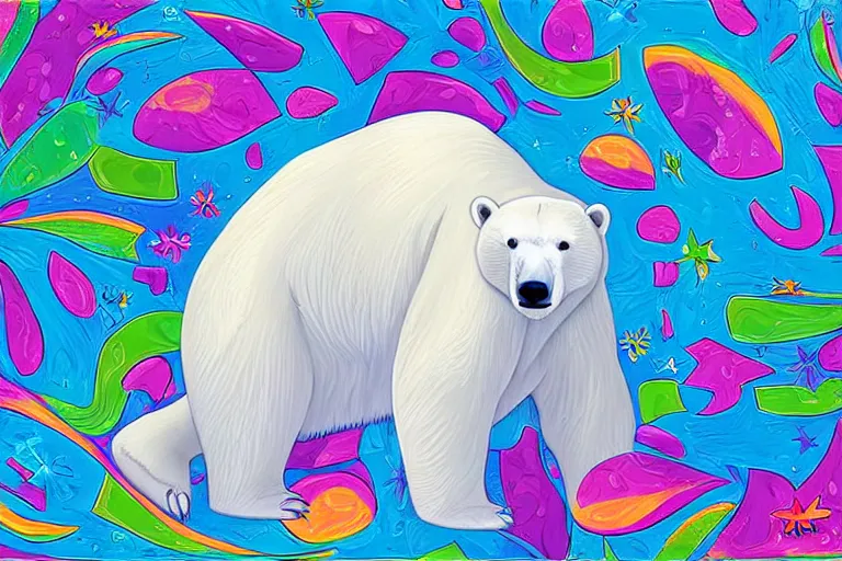 Image similar to a relaxed polar bear looking to the sky by lisa frank, digital art,