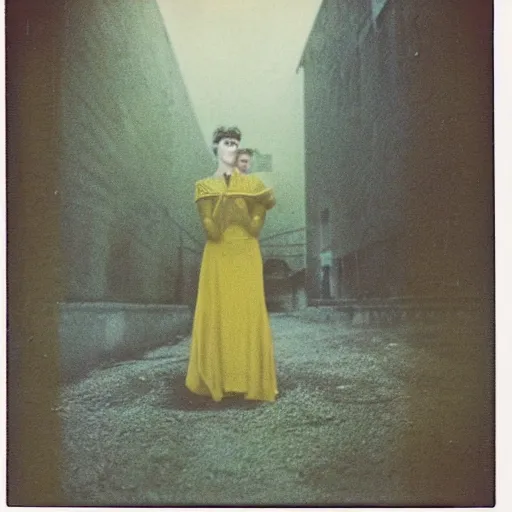 Prompt: vogue giallo photoshoot by annie liebovitz, fritz lang, and beksinski, cursed polaroid, 3 5 mm