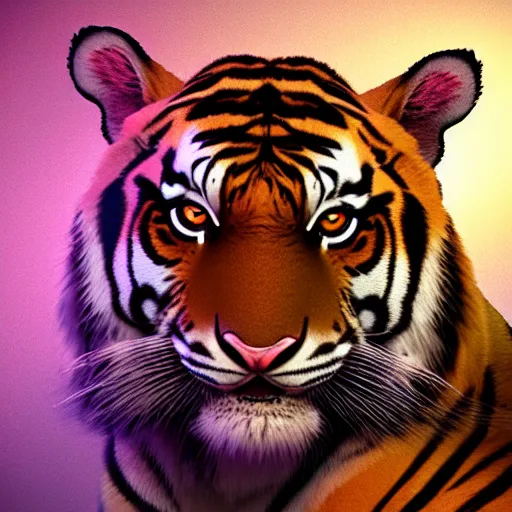Prompt: a tiger with bunny ears for a chin, photo realistic, hyper relativistic, volumetric lighting, high particle effects