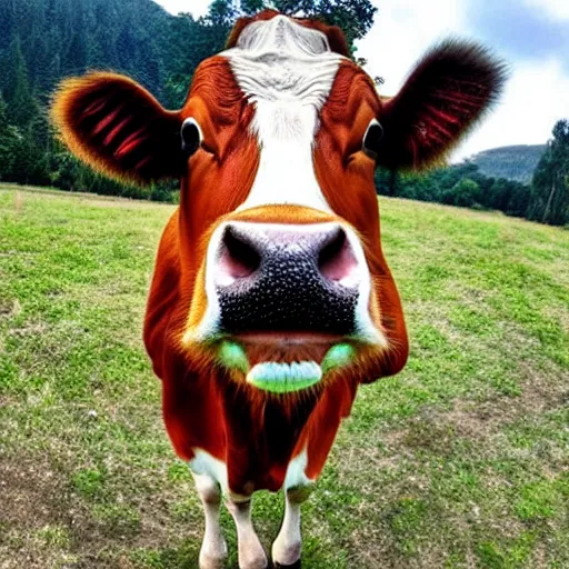 Prompt: Cow accidentally takes a selfie