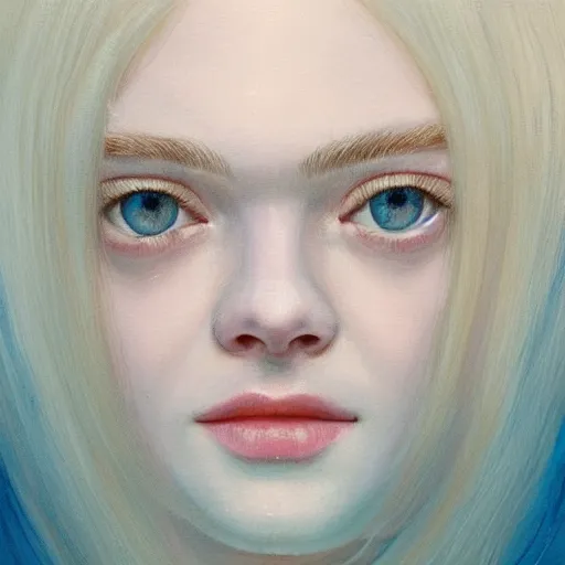 Image similar to Painting of Elle Fanning underwater, long blonde hair, delicate, pale milky white porcelain skin, by Oda Sonderland. 8K. Extremely detailed.