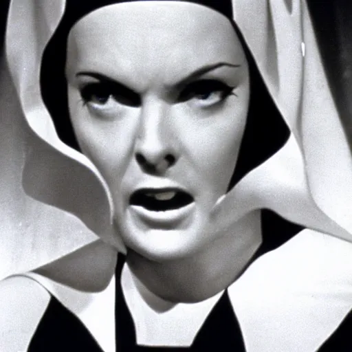 Image similar to skary nun, movie still, 1960's motion, horror, high quality