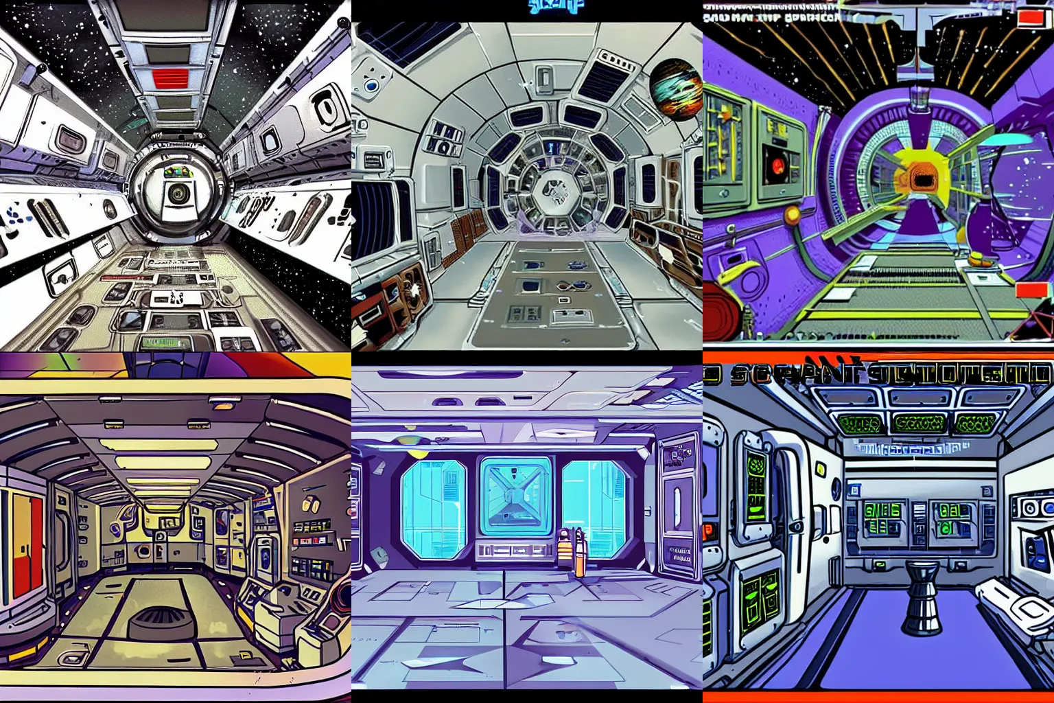 Prompt: inside a space station, from a space themed Serria point and click 2D graphic adventure game made in 1992, high quality graphics