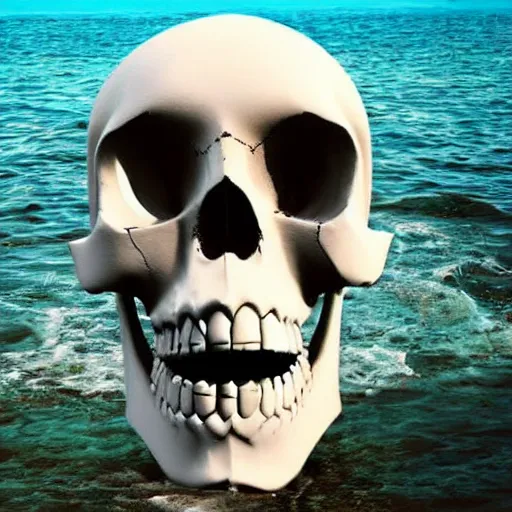 Prompt: a skull made out of ocean water