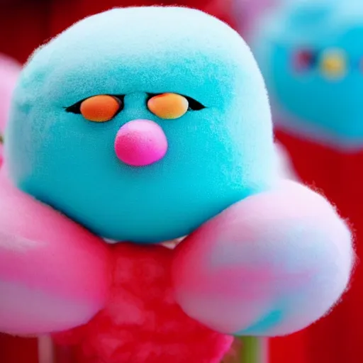 Image similar to photo of a cute caterpillar made of cotton candy that looks like a cute clown