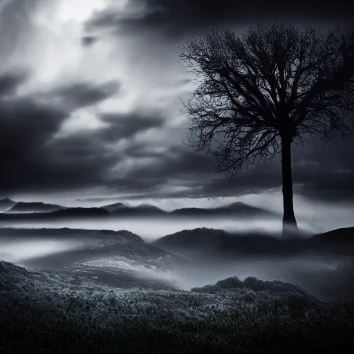 Image similar to a amazing beautiful award winning landscape photo of a very dark world, cinematic