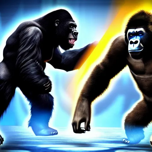 Image similar to a bear and a gorilla fighting in mortal kombat, highly detailed, 4 k