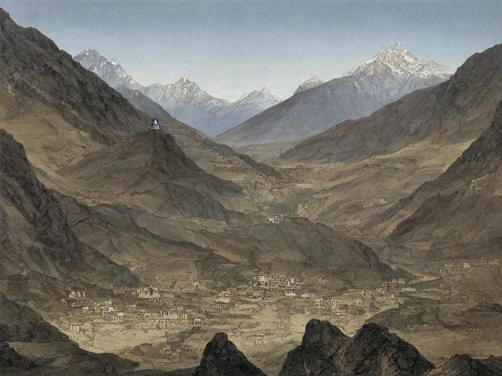 Prompt: View of the old Tibet. Painting by Caspar David Friedrich.