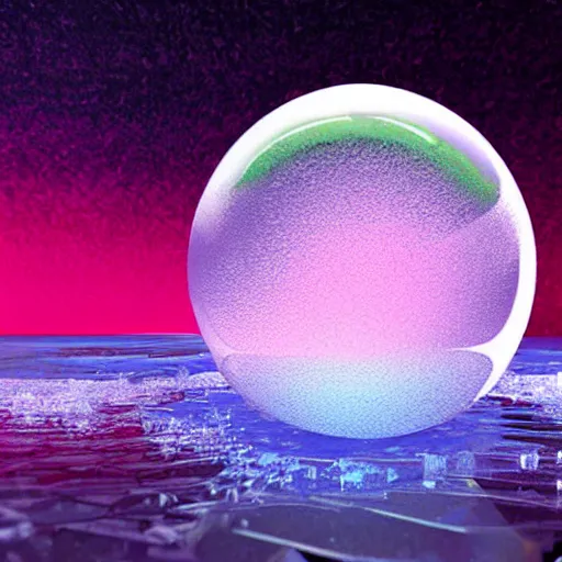 Prompt: vague antidescriptive acrylic vital exopoison fluid blob sphere : density infinite, macro seminal dream points of icy, frozen vaporwave shards tempted to turn into a dream scenery, high quality topical render