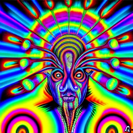 Prompt: a mule in the style of alex grey, highly detailed, psychedelic, colorful, 8 k
