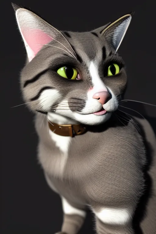 Image similar to a cat mixed with a dog, very detailed, ultrarealistic, dramatic lighting, electrical details, high details, 4k, 8k, trending on artstation, fur, groom, k9, photorealism, ultrarealistic, octain render, ray tracing, mental ray, catdog, unreal engine 5