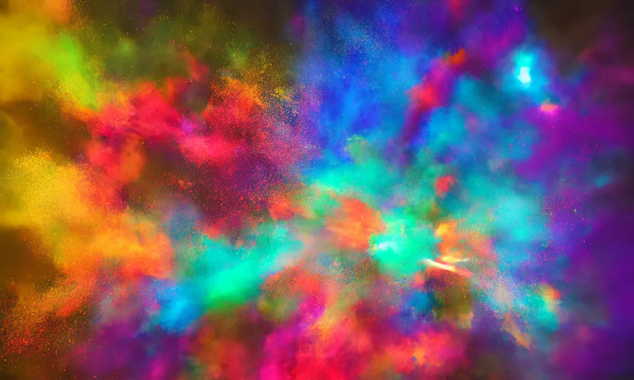 Prompt: photorealistic colorful powdered explosion, matte colors, studio lighting, volumetric lighting, photography, photorealism, artstation, 8 k