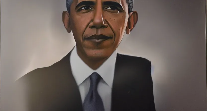 Image similar to portrait of barack obama, artwork by salman toor, cinematic light, atmospheric effects