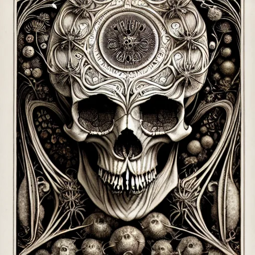 Image similar to art forms of nature by ernst haeckel, memento mori by arthur rackham, ornate antique porcelain beautiful skull mask, ultrasharp, photorealistic, hyperdetailed, octane render, polished, art nouveau, neo - gothic, gothic, intricate ornamental organic filigree, art nouveau botanicals, art forms of nature by ernst haeckel, horizontal symmetry, symbolist, visionary